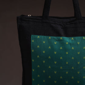 Green - handcrafted jacquard patch canvas cotton shoulder