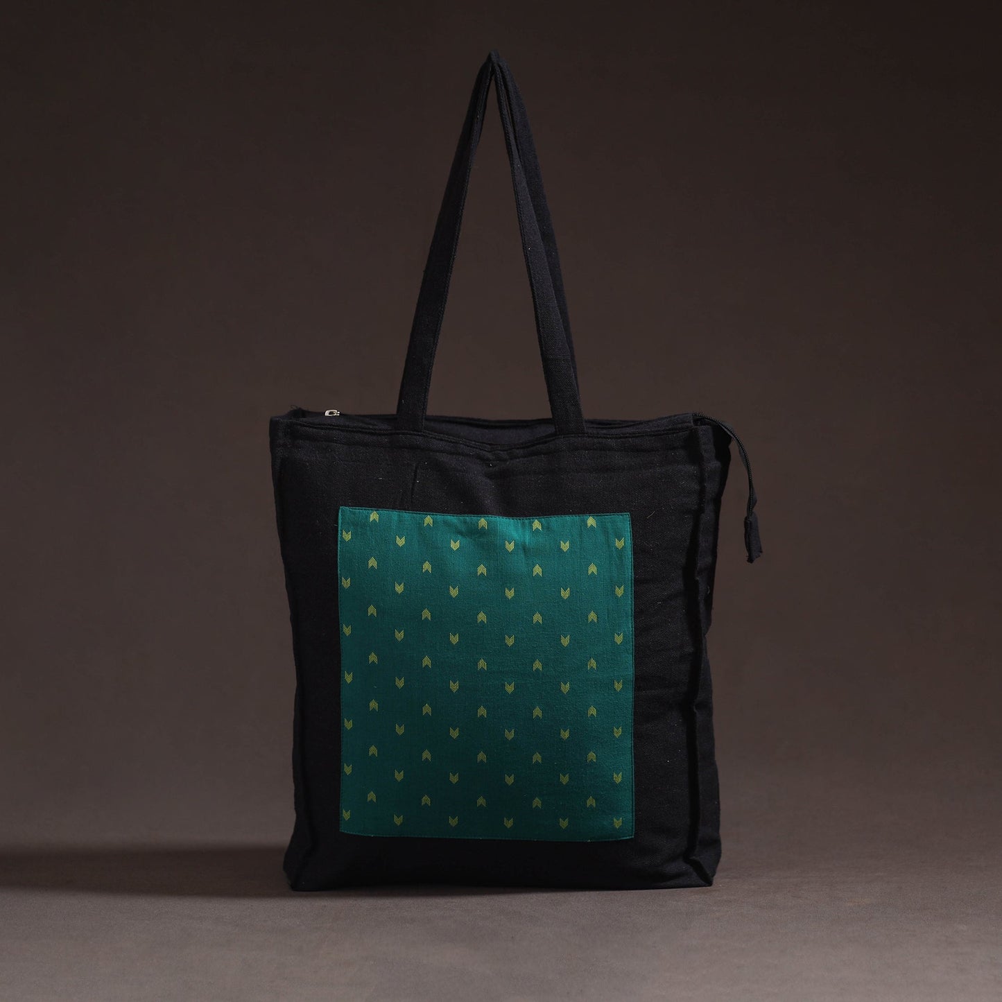 Green - handcrafted jacquard patch canvas cotton shoulder