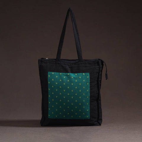 Green - handcrafted jacquard patch canvas cotton shoulder