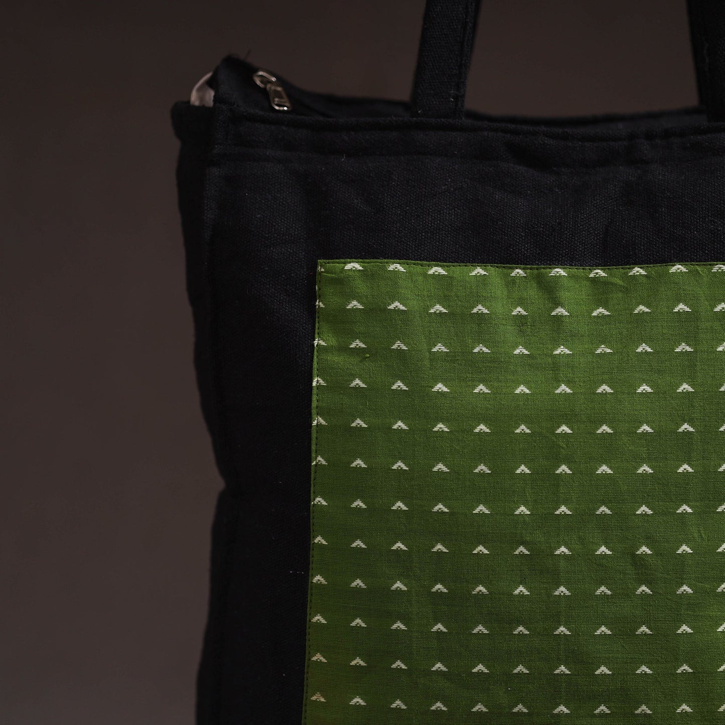 Green - handcrafted jacquard patch canvas cotton shoulder