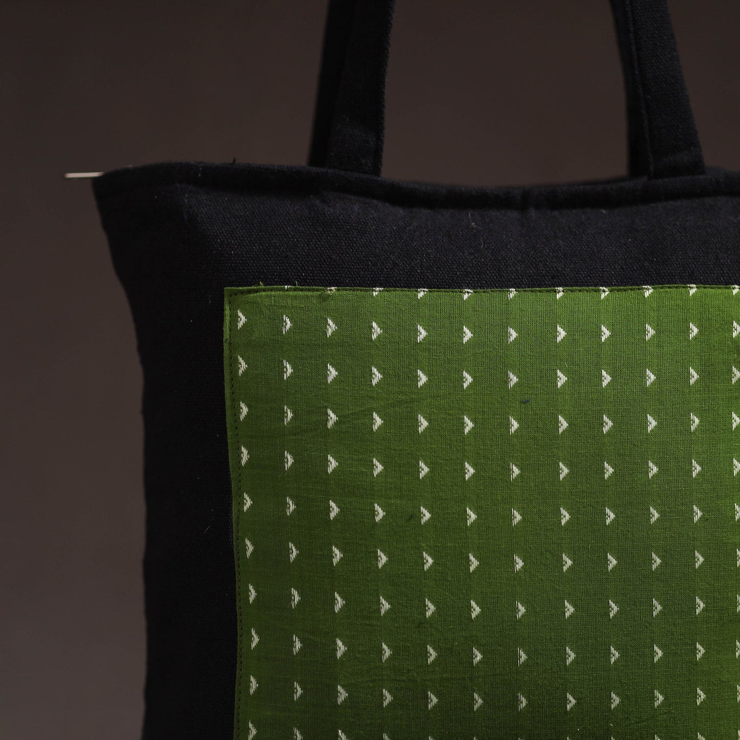 Green - handcrafted jacquard patch canvas cotton shoulder