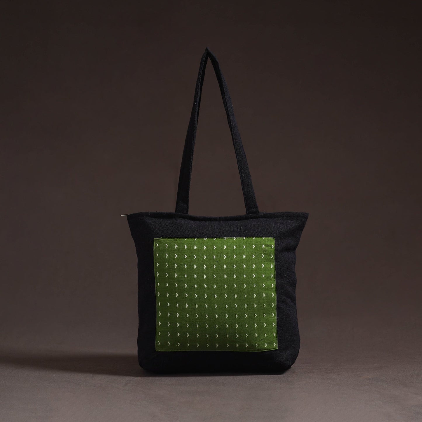 Green - handcrafted jacquard patch canvas cotton shoulder