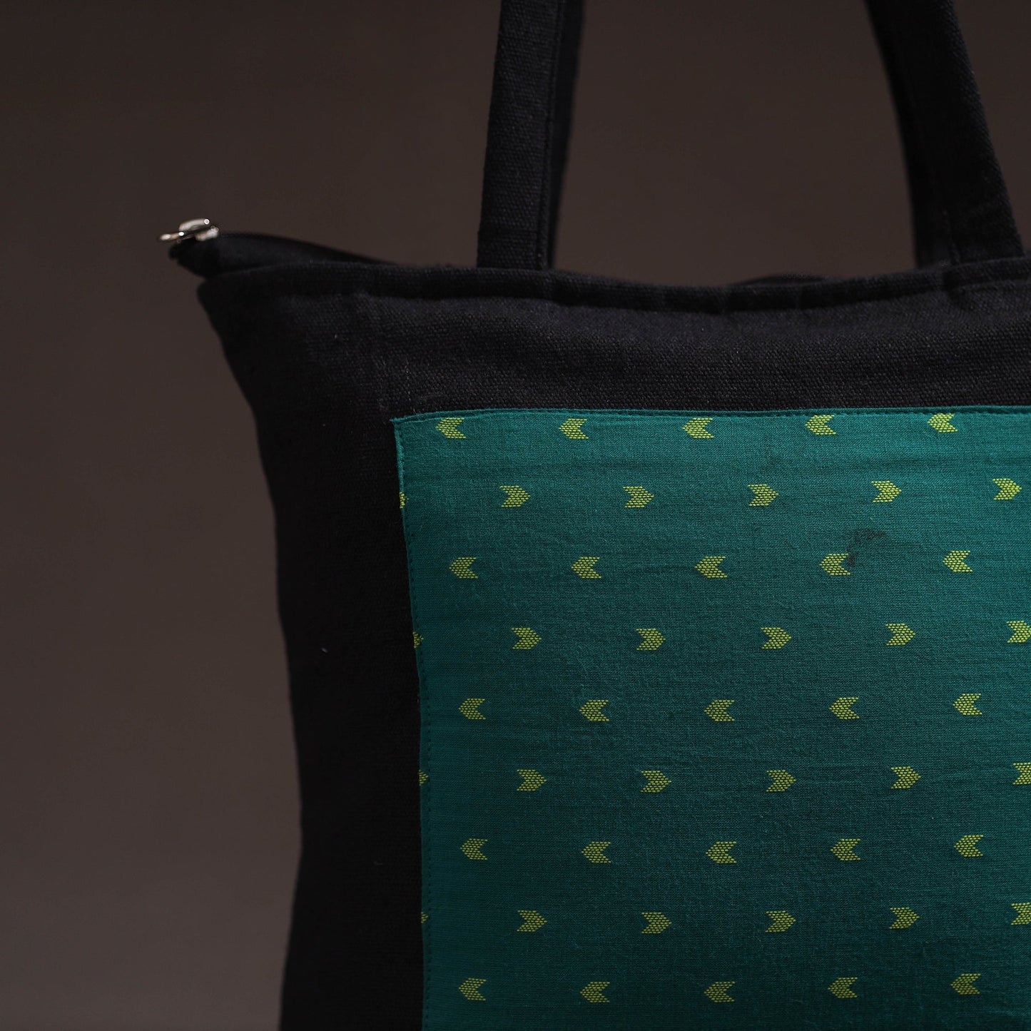 Green - handcrafted jacquard patch canvas cotton shoulder