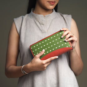 Green - Handcrafted Jacquard Weave Leather Wallet