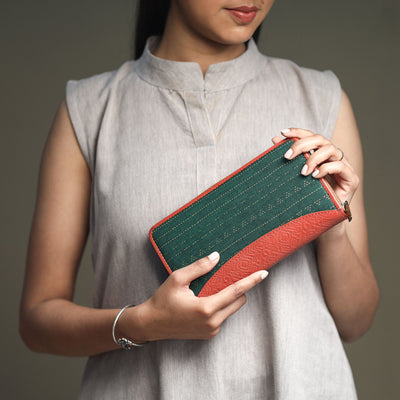 Green - Handcrafted Jacquard Weave Leather Wallet