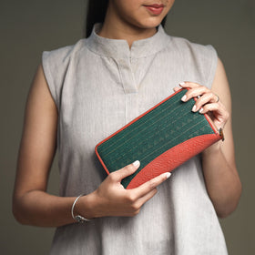 Green - Handcrafted Jacquard Weave Leather Wallet