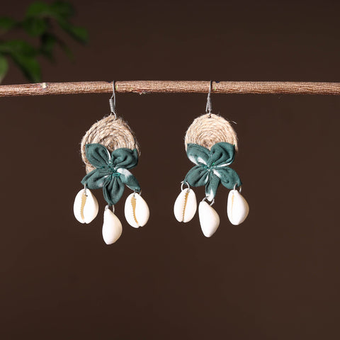 Green - handcrafted jute phool kali shell earrings 42