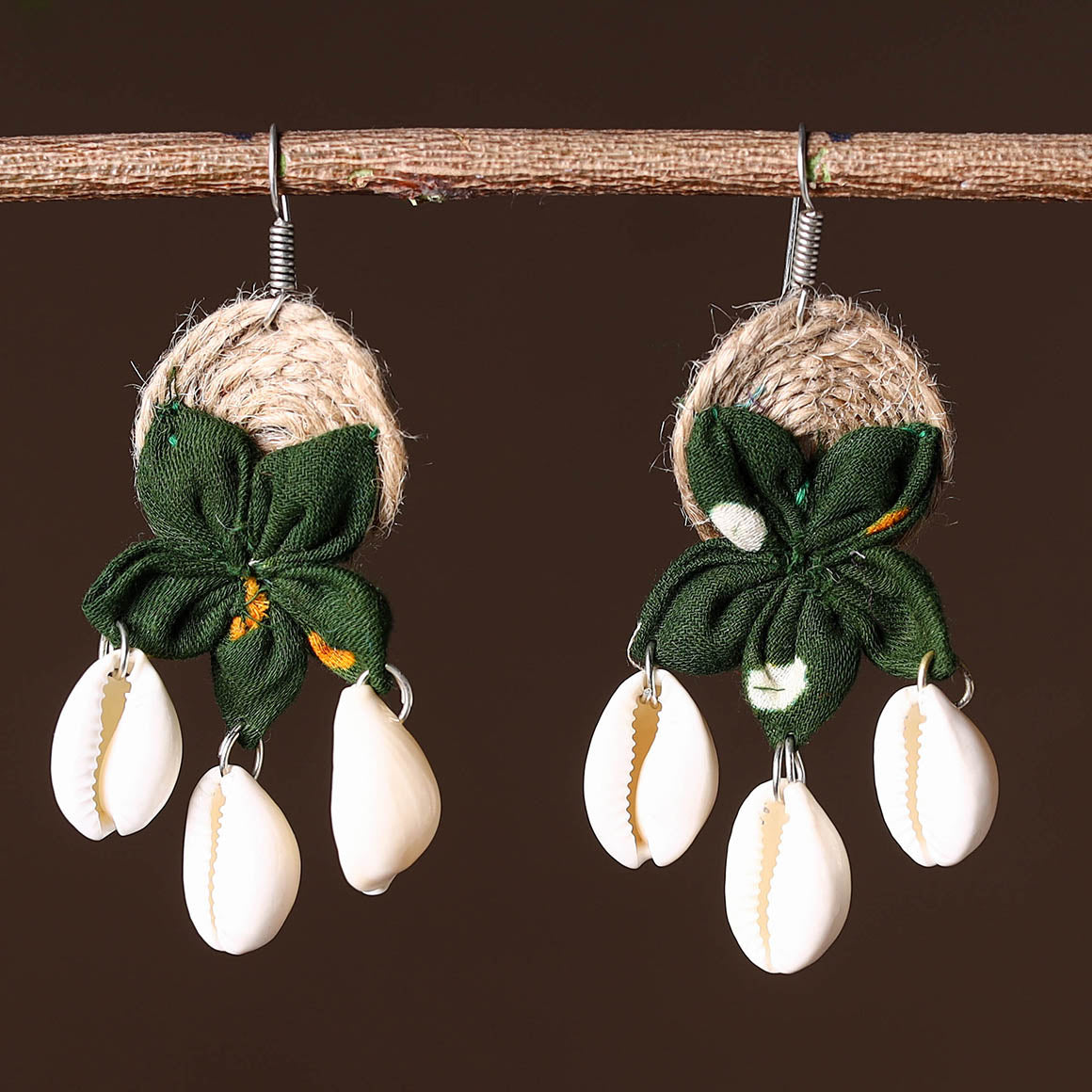 Buy Handcrafted Jute Phool Kali Shell Earrings