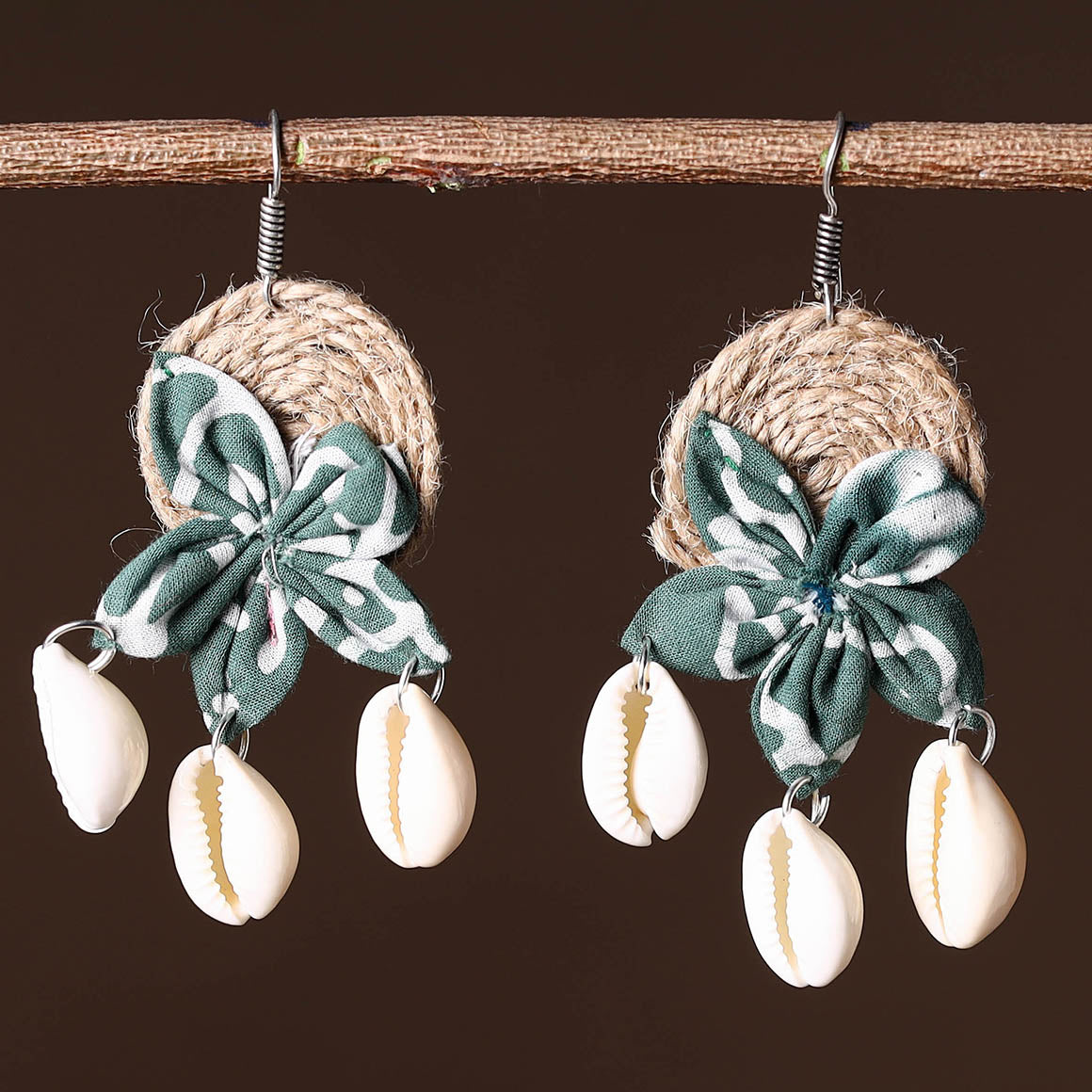 Buy Handcrafted Jute Phool Kali Shell Earrings
