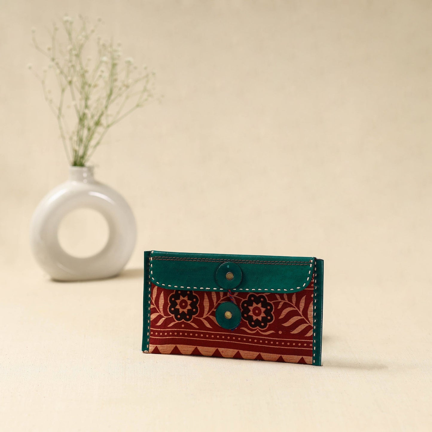Handcrafted kutch embroidery leather clutch / wallet 04