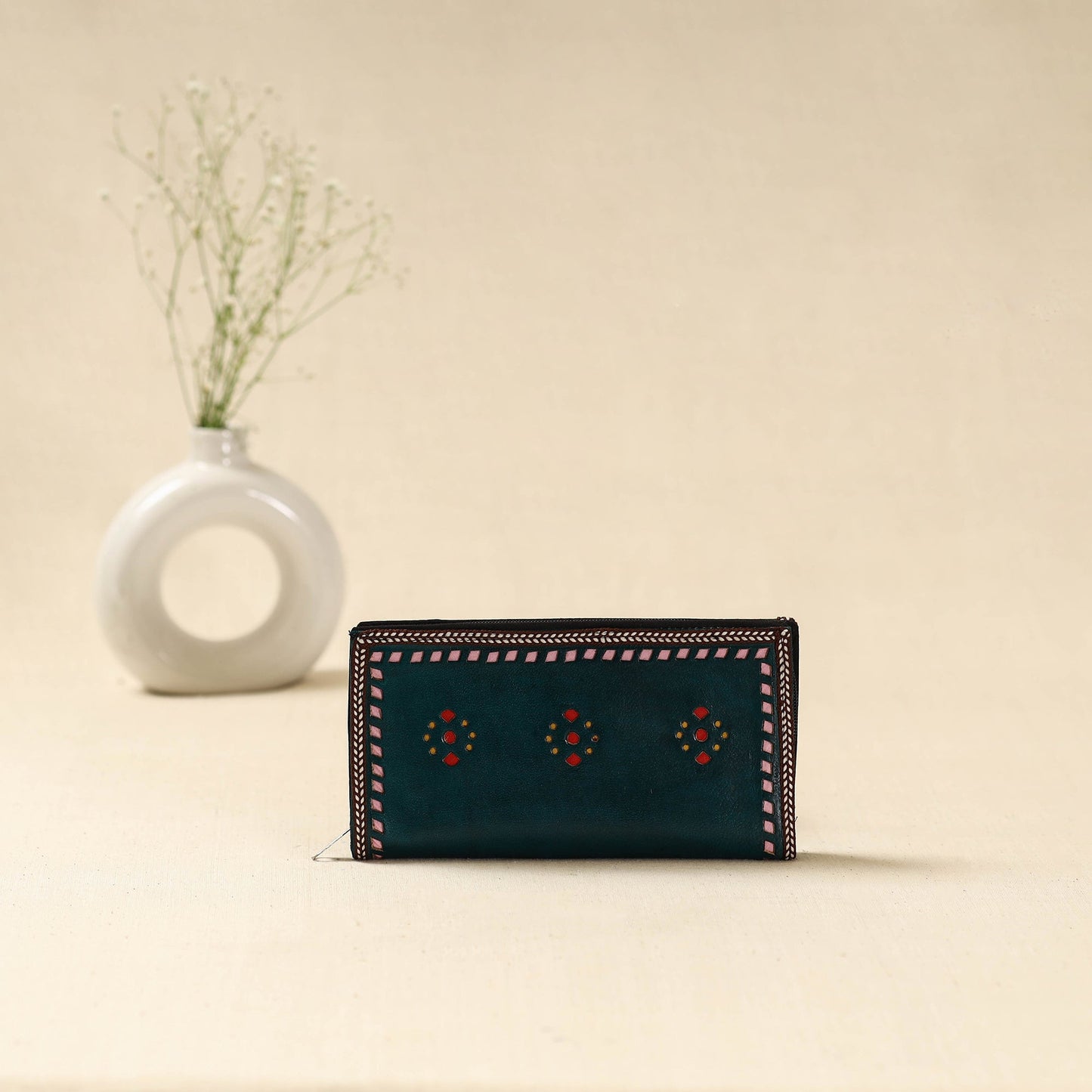 Green - handcrafted kutch leather clutch / wallet 36