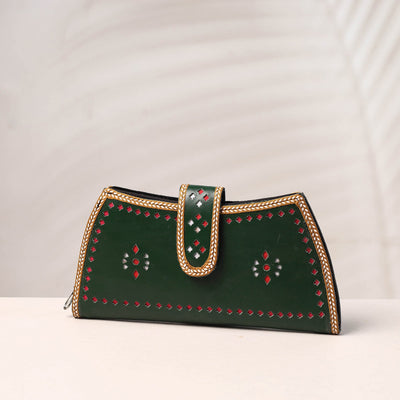 Green Handcrafted Kutch Leather Clutch / Wallet