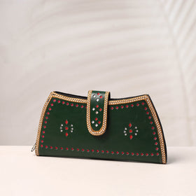 Green Handcrafted Kutch Leather Clutch / Wallet