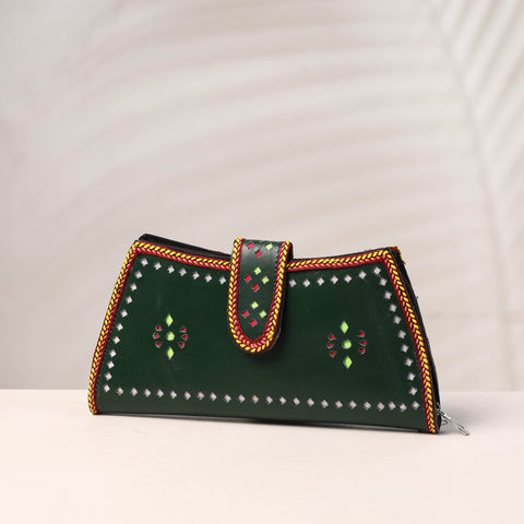 Green Handcrafted Kutch Leather Clutch / Wallet