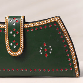 Green Handcrafted Kutch Leather Clutch / Wallet
