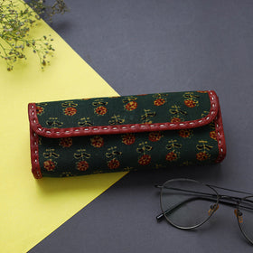 Green Handcrafted Leather Ajrakh Block Printed Spectacle Case