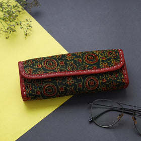 Green Handcrafted Leather Sanganeri Block Printed Spectacle Case