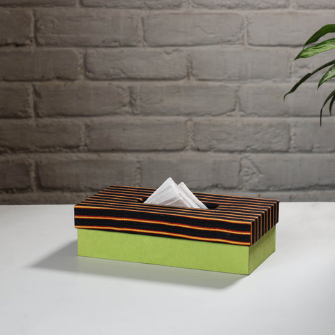 Green Handcrafted Mashru Silk Fabric Tissue Box