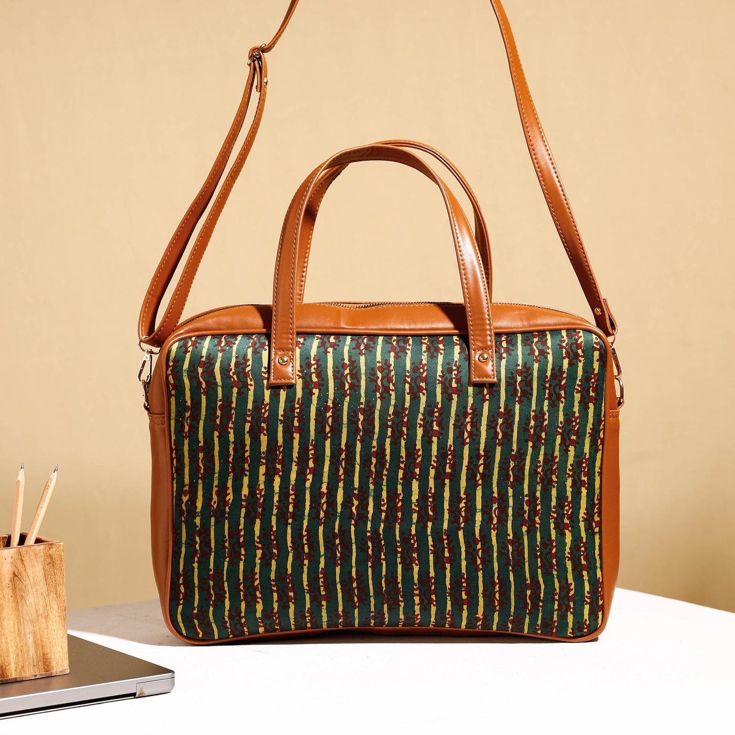  Handcrafted Ajrakh Block Printed Modal Silk Laptop Bag 