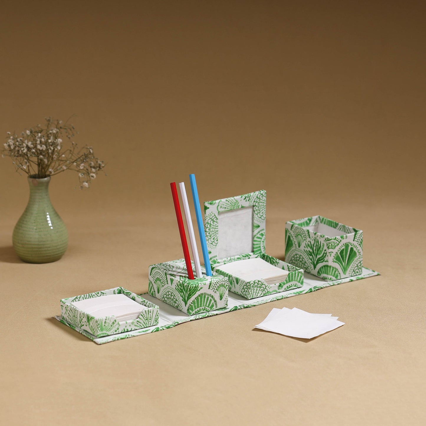 Green - handcrafted printed organizer stationery kit 53