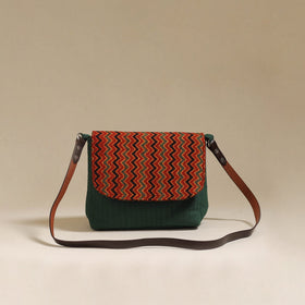 Handcrafted quilted ajrakh block printed fabric sling bag