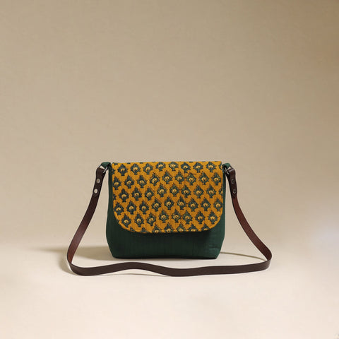 Handcrafted quilted ajrakh block printed fabric sling bag