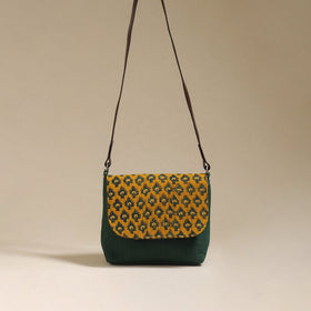 Handcrafted quilted ajrakh block printed fabric sling bag