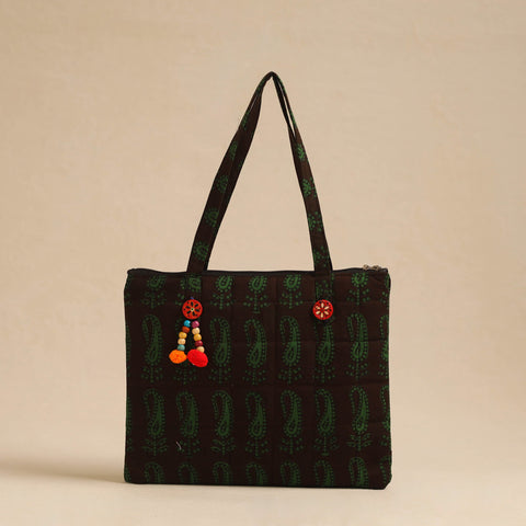  Green Handcrafted Quilted Cotton Hand Bag