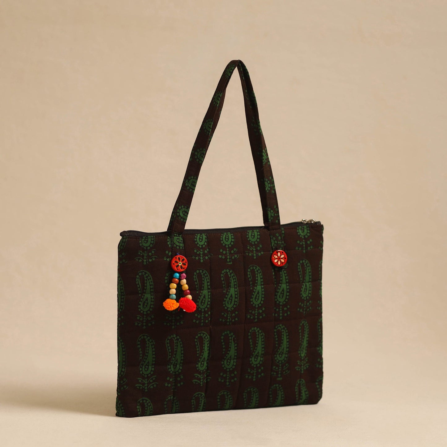  Green Handcrafted Quilted Cotton Hand Bag