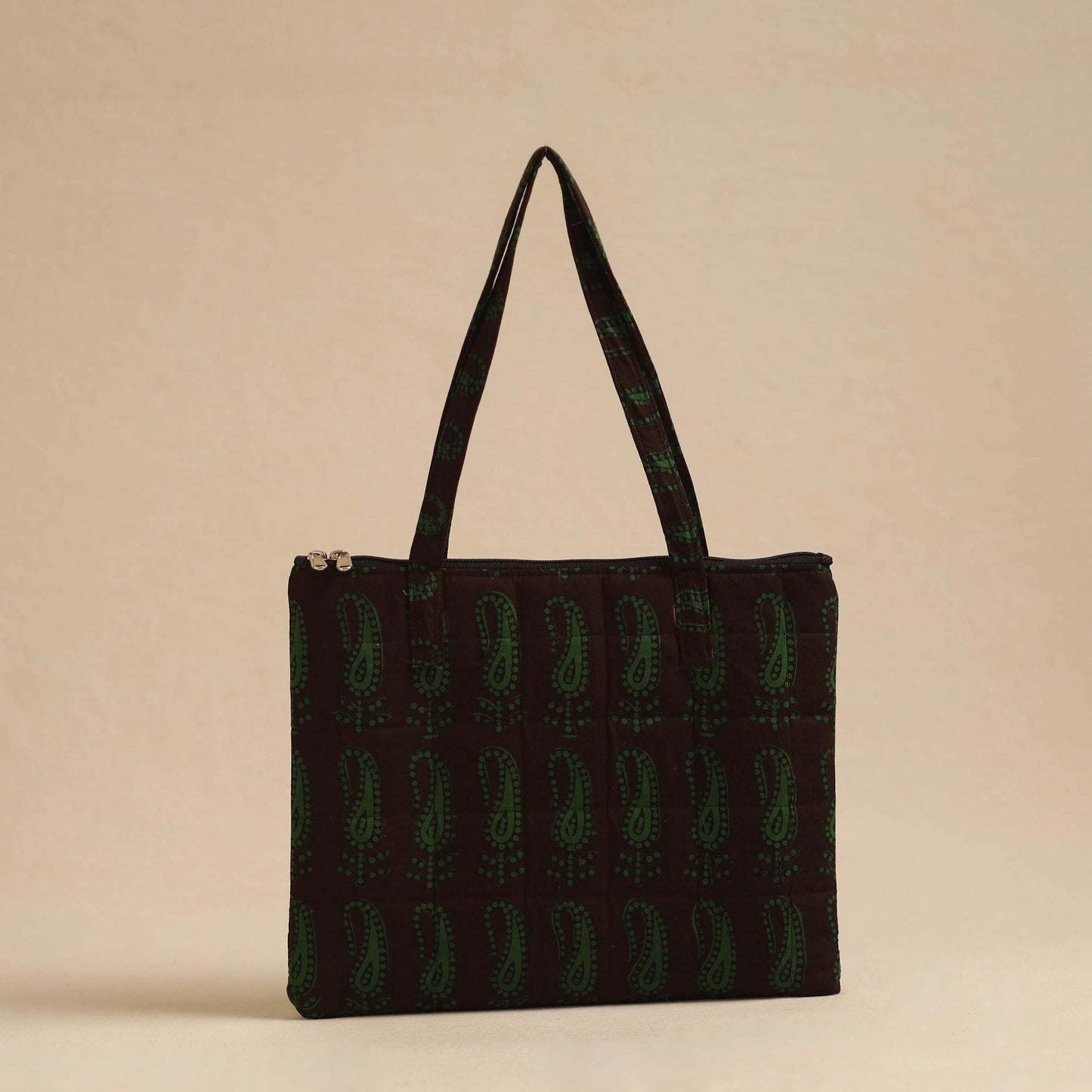  Green Handcrafted Quilted Cotton Hand Bag