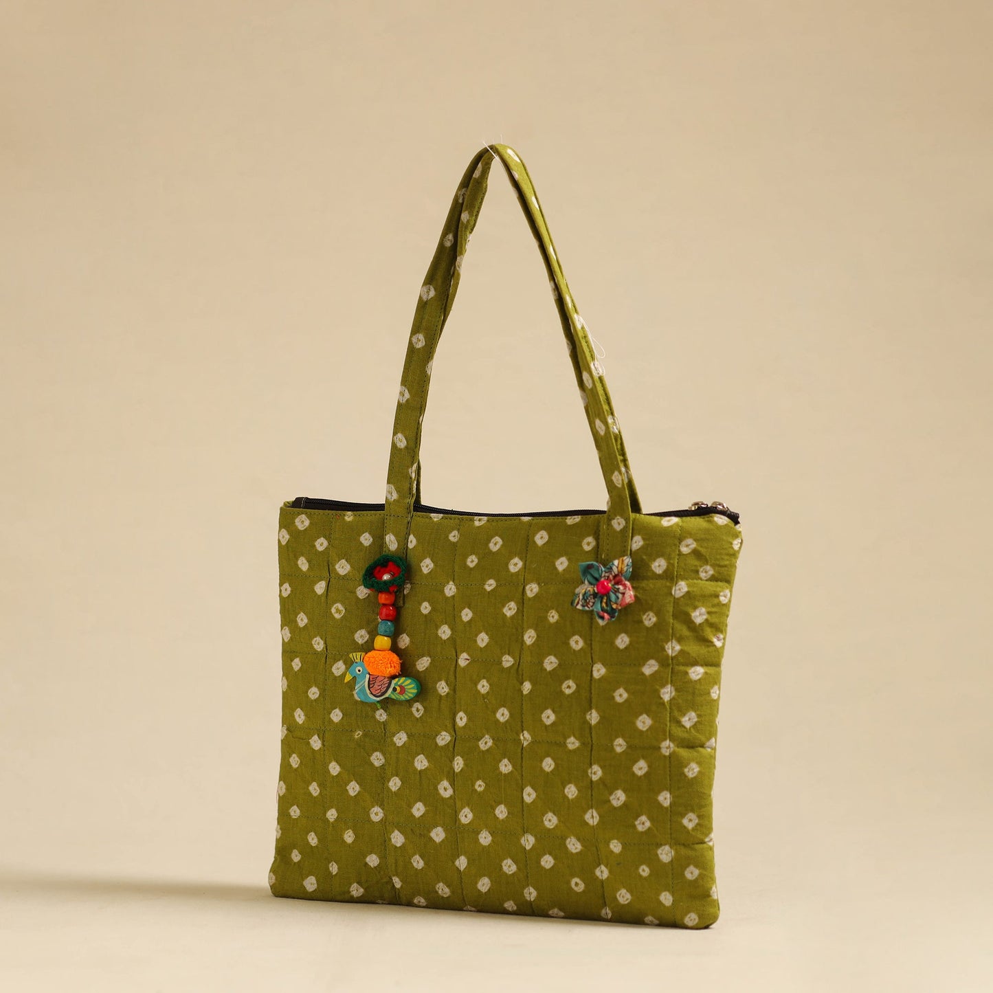 Green Handcrafted Quilted Cotton Hand Bag