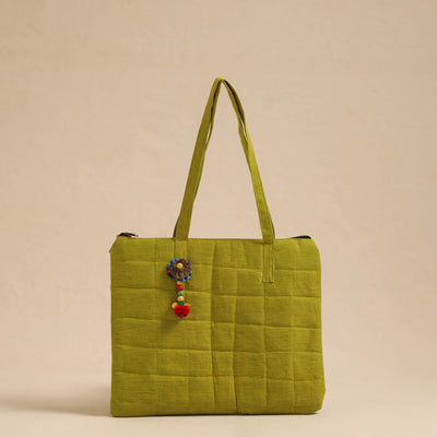  Green Handcrafted Quilted Cotton Hand Bag