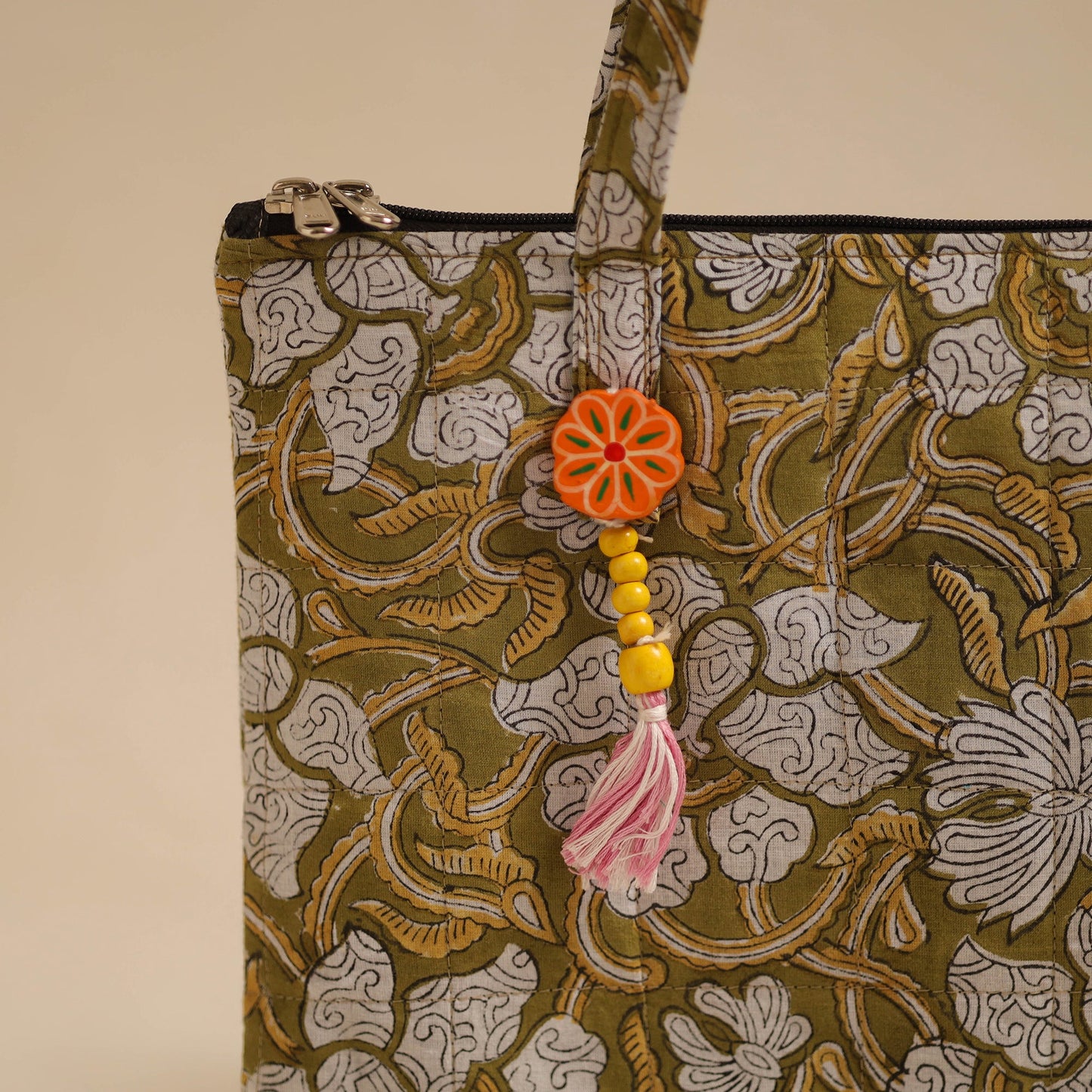 Green Handcrafted Quilted Cotton Hand Bag