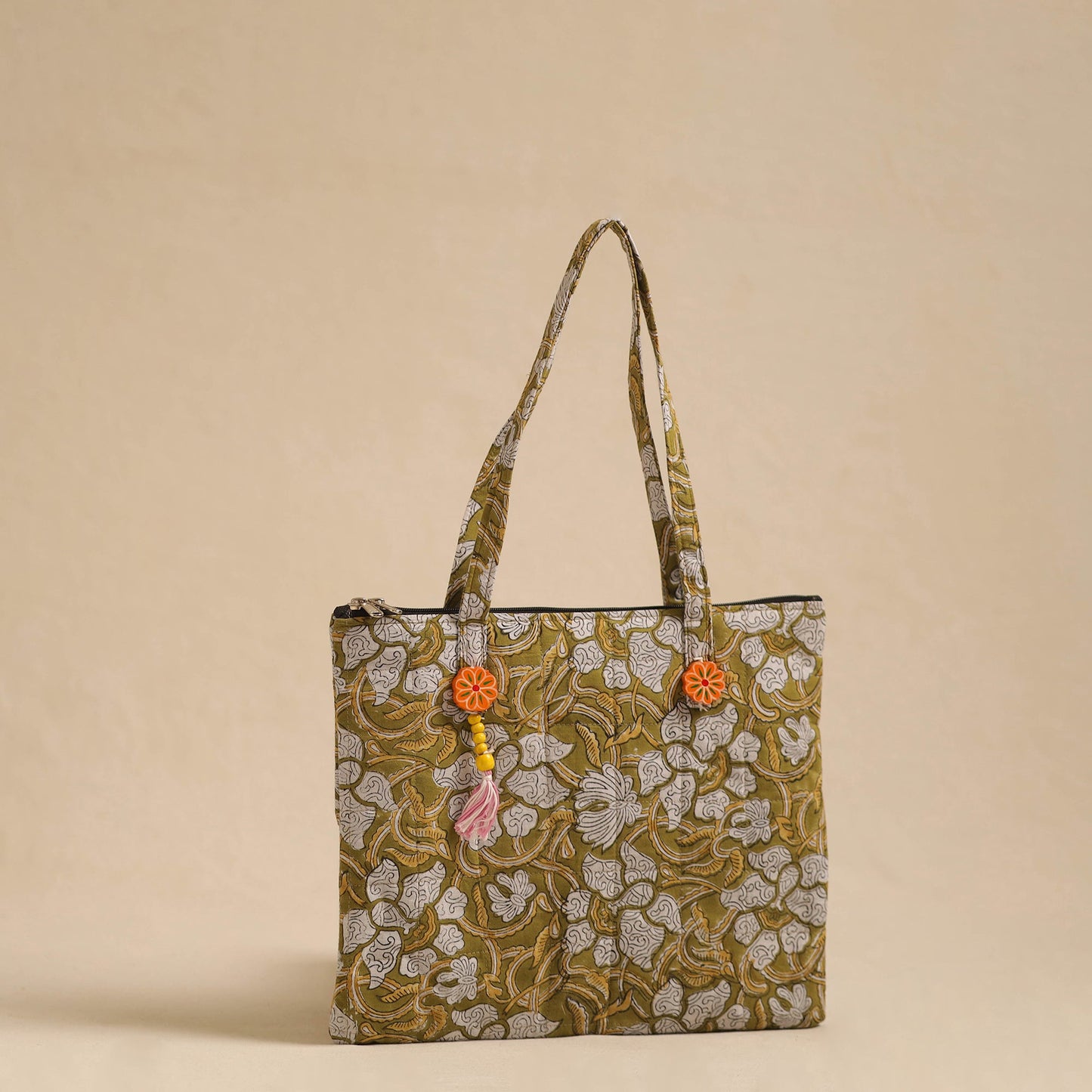 Green Handcrafted Quilted Cotton Hand Bag