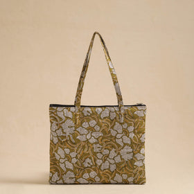 Green Handcrafted Quilted Cotton Hand Bag