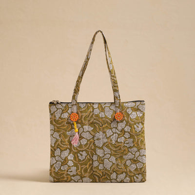 Green Handcrafted Quilted Cotton Hand Bag