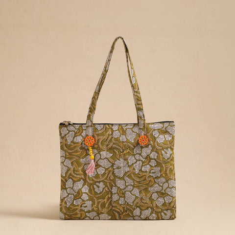 Green Handcrafted Quilted Cotton Hand Bag