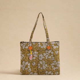 Green Handcrafted Quilted Cotton Hand Bag