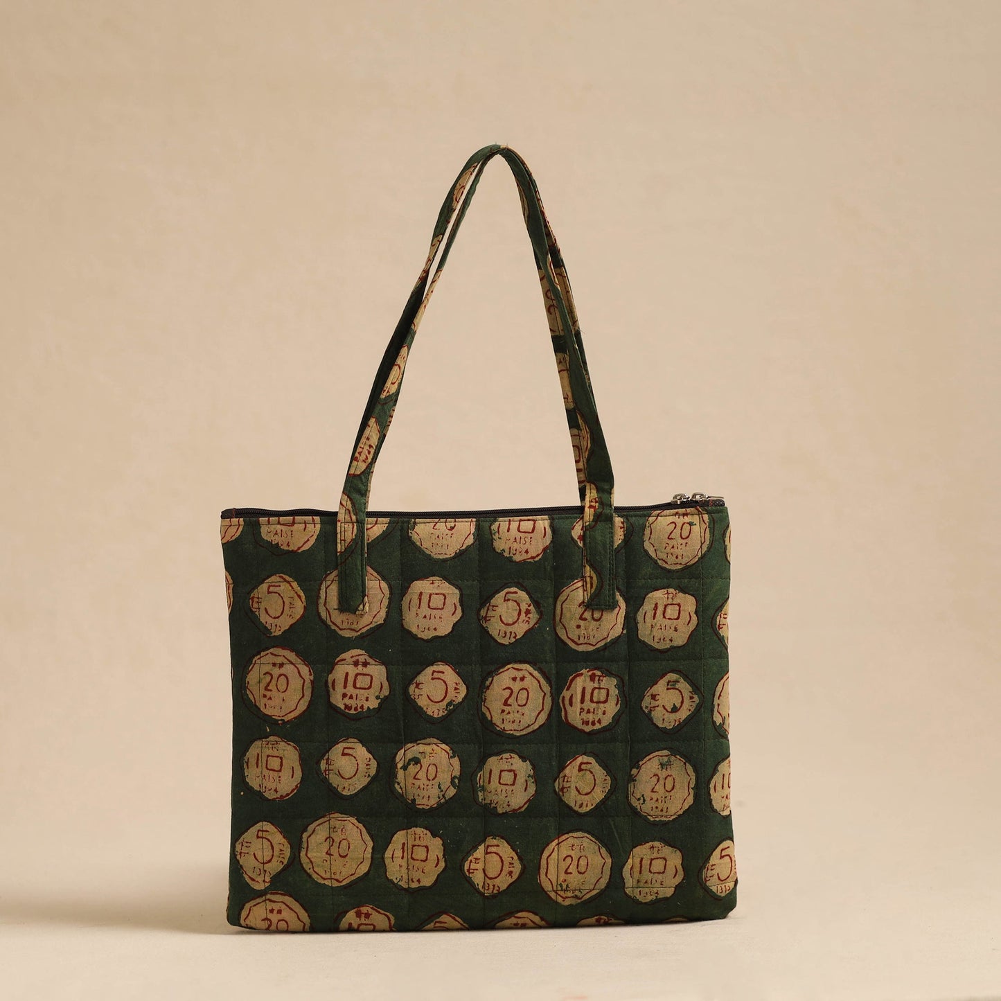 Green Handcrafted Quilted Cotton Hand Bag