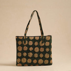 Green Handcrafted Quilted Cotton Hand Bag