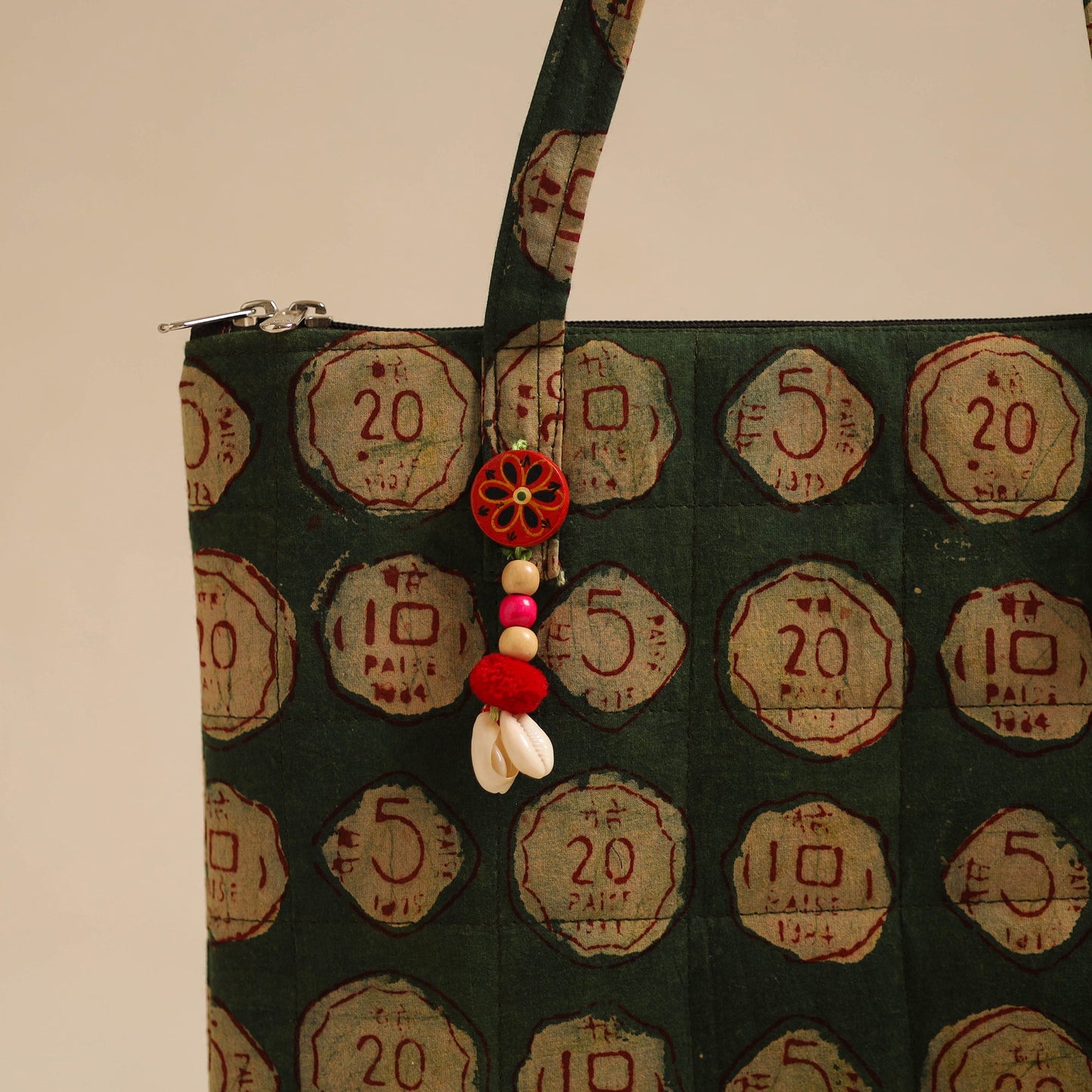 Green Handcrafted Quilted Cotton Hand Bag
