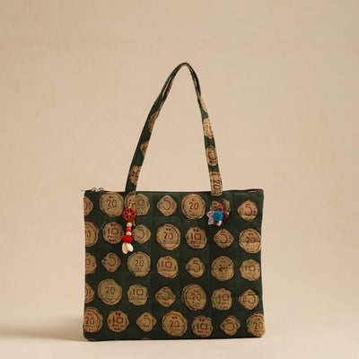 Green Handcrafted Quilted Cotton Hand Bag