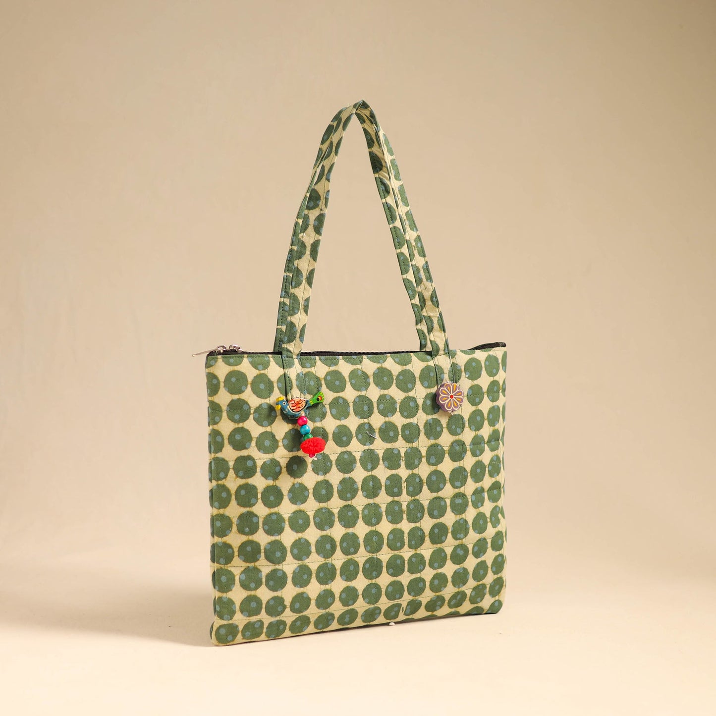 Green Handcrafted Quilted Cotton Handbag