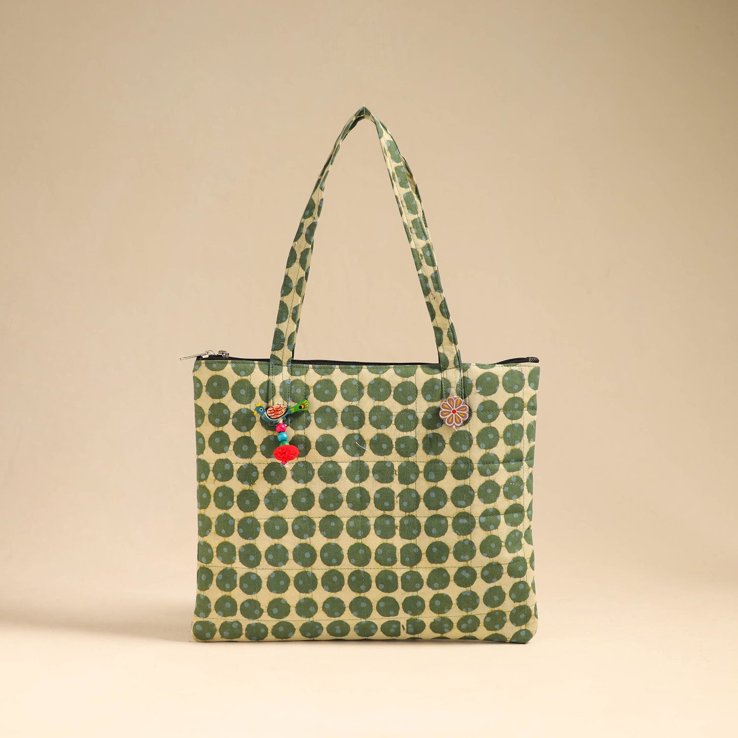 Green Handcrafted Quilted Cotton Handbag