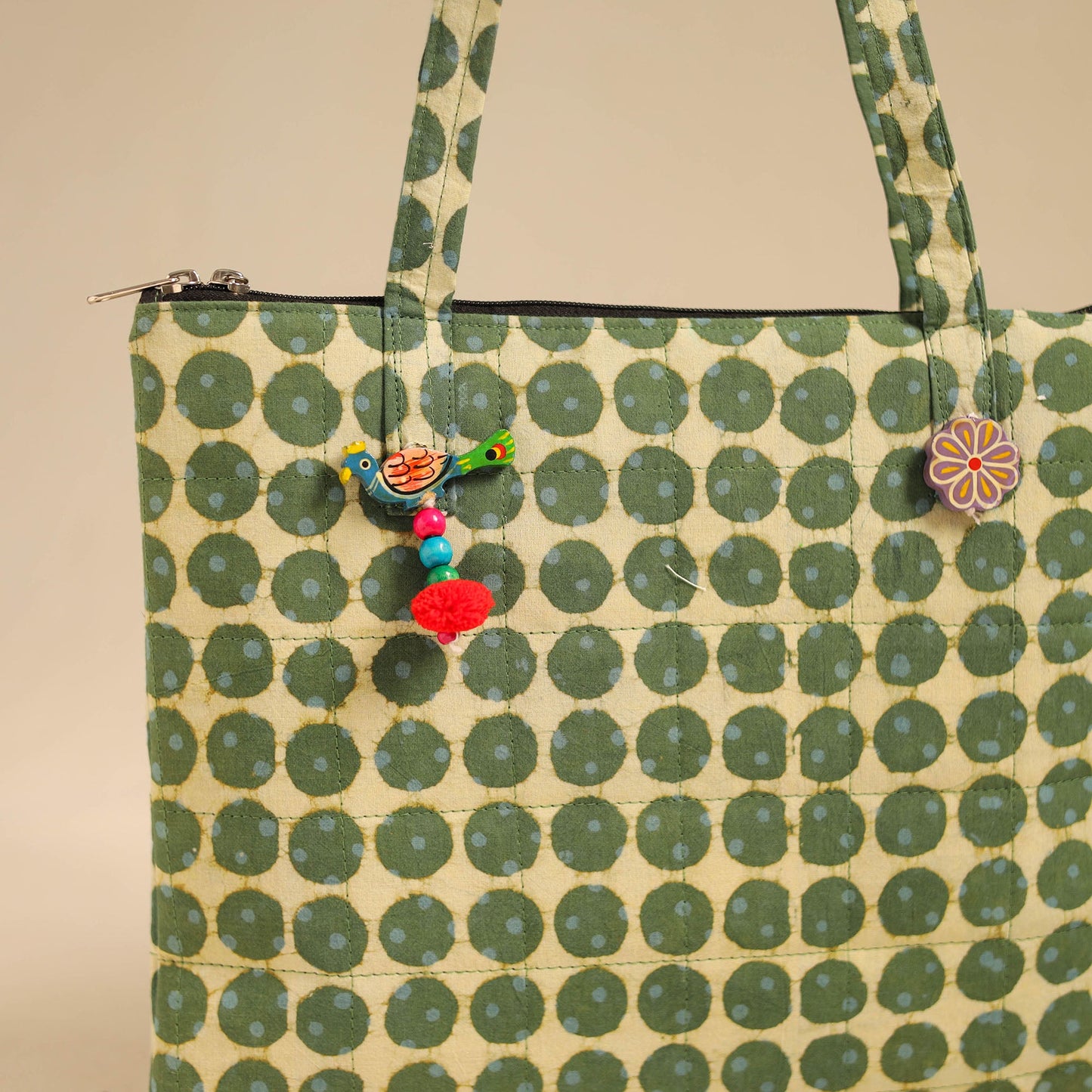 Green Handcrafted Quilted Cotton Handbag
