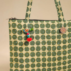 Green Handcrafted Quilted Cotton Handbag