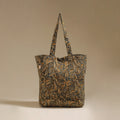 Handcrafted quilted kalamkari block printed fabric tote bag