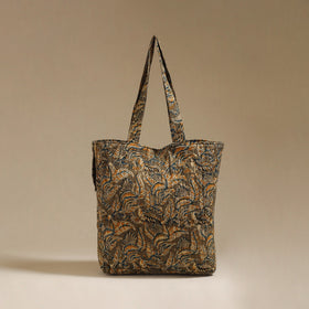 Handcrafted quilted kalamkari block printed fabric tote bag