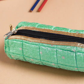 Green Handcrafted Quilted Pencil Pouch