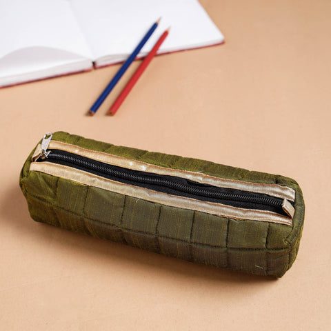 Green Handcrafted Quilted Pencil Pouch